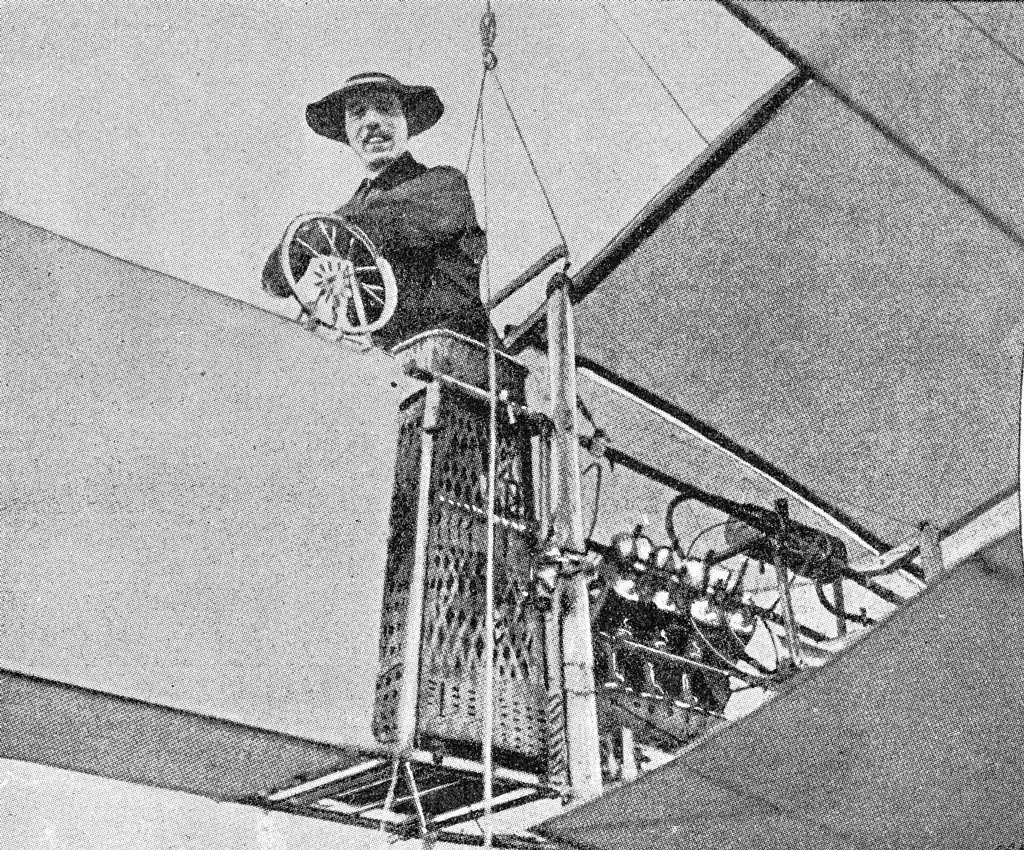 Alberto Santos-Dumont aboard one of his flying machines